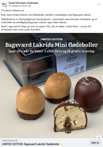 Annonce for Sv. Michelsens flødeboller med Bagsværd Lakrids